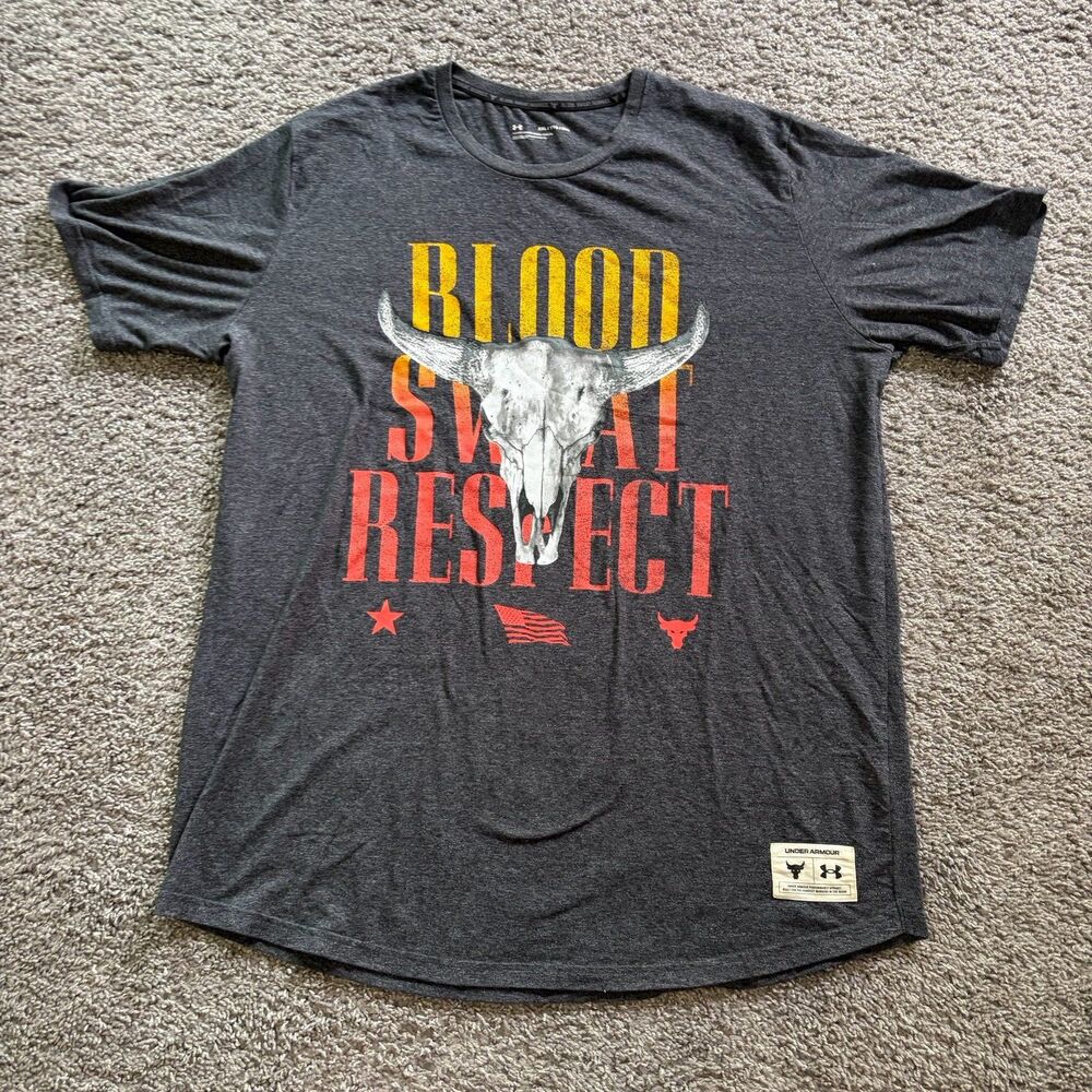 Under Armour Project Rock Blood Sweat Respect Outlaw T Shirt Grey Mens 2XL